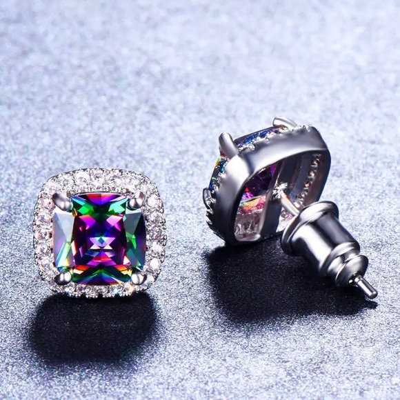 Rainbow Topaz Diamond Stud Earrings - Picture 5 of 5